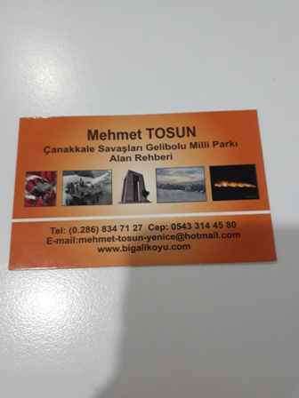 Mehmet Tosun  Çanakkale Savaşları Gelibolu Milli Parkı Alan Rehberi 0543 314 4580 www.bigalikoyu.com