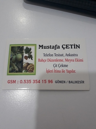 Mustafa Çetin Telefon Tesisat , Ankastra Bahçe Düzenleme , Meyva Ekimi , Çit Çekme İşleri İtina İle 