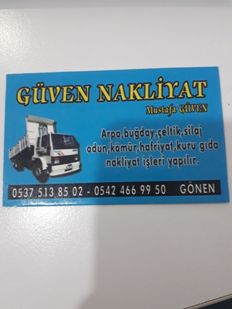 Güven Nakliyat Mustafa Güven Arpa,buğday,çeltik,silaj,odun,kömür,hafriyat,kuru gıda nakliyat işleri 